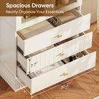 71" Arched Kitchen Modern Pantry Storage Cabinet, Tall Display Cabinet for Dining Room and Living Room with 1 Glass Door and 1 Open Shelf Cabinet with Drawers, White with Gold Handles, 2 of Set