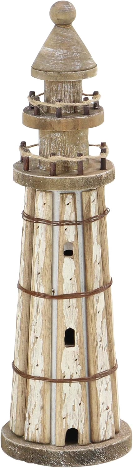 Deco 79 Wood Light House Decorative Sculpture Home Decor Statues, Set of 2 Accent Figurines 20", 14"H, Brown