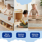Montessori Shelf with Activity Top and Mirror, Birch Plywood Toy Storage Cabinet, Wooden Toddler Tummy Time Furniture for Home, Daycare Cubbies, Preschool, Playroom, Nursery, Kindergarten