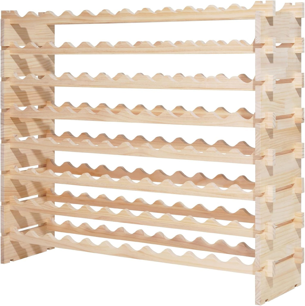 VEVOR 96 Bottle Stackable Modular Wine Rack, 8-Tier Wine Bottle Holder,Solid Wood Floor Freestanding Wine Storage Rack for Pinot Noir Bottles,for Kitchen, Cellar, and Bar, Natural