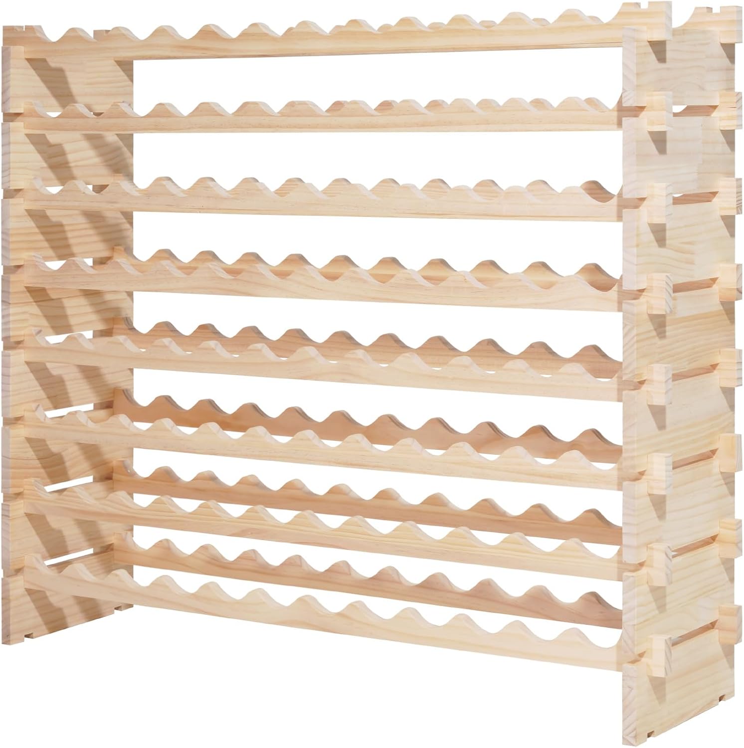 VEVOR 96 Bottle Stackable Modular Wine Rack, 8-Tier Wine Bottle Holder,Solid Wood Floor Freestanding Wine Storage Rack for Pinot Noir Bottles,for Kitchen, Cellar, and Bar, Natural