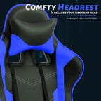 Gaming Chair, High Back PU Leather Gaming Chairs Computer Chair with Headrest & Lumbar Support, Height Adjustable Wide Seat Gaming Chairs for Adults, Game Chair with Footrest & Armrest (Blue)