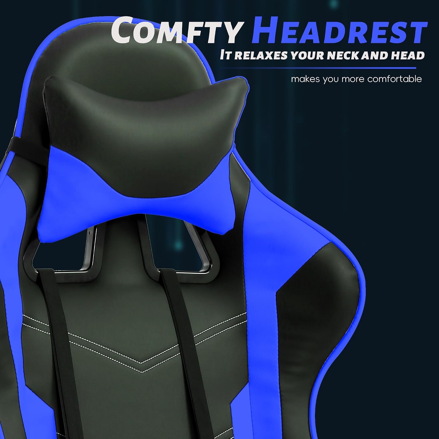 Gaming Chair, High Back PU Leather Gaming Chairs Computer Chair with Headrest & Lumbar Support, Height Adjustable Wide Seat Gaming Chairs for Adults, Game Chair with Footrest & Armrest (Blue)