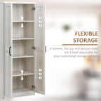 63" 2-Door Kitchen Pantry, Freestanding Storage Cabinet with 5-Tier Shelving and 2 Adjustable Shelves for Dining Room, Antique White,15.8 * 23.5 * 63