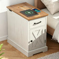 HOMMPA 23.6'' Farmhouse Narrow End Table w/Charging Station Rustic White