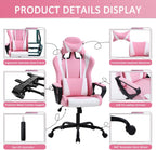 High Back Ergonomic Leather Office Chair - Adjustable Swivel Desk Chair with Lumbar Support and Headrest for Back Pain - Adults & Teens (Pink)