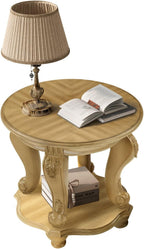 KEIKI Solid Rubber Wood Round Side End Table with Storage Shelf, Traditional Vintage Couch Sofa Bedside Table Night Stand for Living Room Bedroom, Espresso