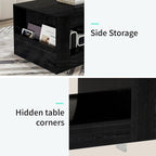 Coffee Table with Storage, 39" Small Center Table with Transparent Legs and Sides Storage, Minimalist Modern 2-Tier Coffee Tables for Living Room, Home Office, Apartment, Black Wood Grain