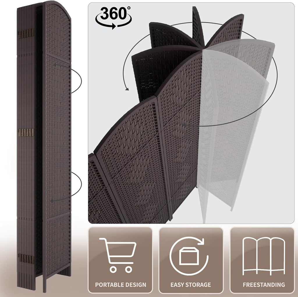 RHF 6 ft.Tall Room Divider, Room Dividers and Folding Privacy Screens, 15.7" Privacy Screen 4 Panels Room Divider Wall Partition Freestanding, Dark Coffee