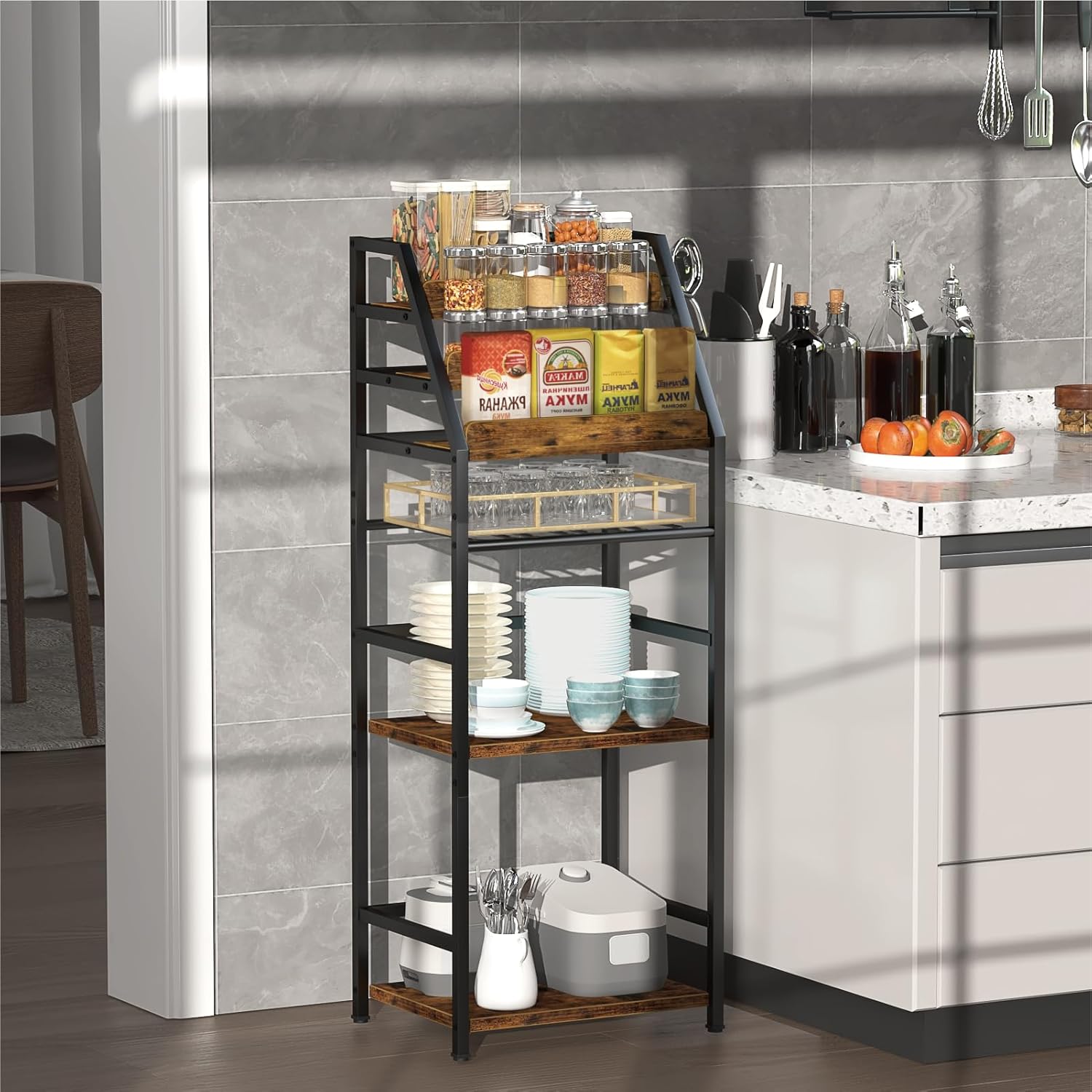 Trapezoid Liquor Wine Rack - Stepped Freestanding Design for Home - Fits Living RoomCorners (Whiskey & Wine Storage)