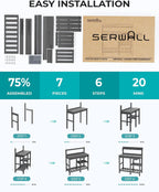 SERWALL Outdoor Potting Bench with Removeable Sink,Rot-Resistant HDPE Potting Table for Outside Gardening, All Weather Use - Gray