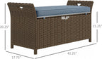 Patio Wicker Storage Bench with PE Rattan & Durable Aluminum Frame for Poolside, Lawn, Outdoor Rectangle Garden Storage Box with Handles and Cushion for Garden, Balcony, Living Room