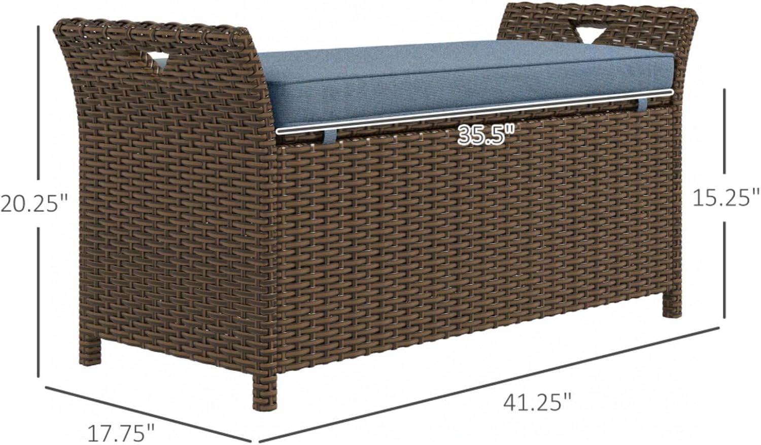 Patio Wicker Storage Bench with PE Rattan & Durable Aluminum Frame for Poolside, Lawn, Outdoor Rectangle Garden Storage Box with Handles and Cushion for Garden, Balcony, Living Room