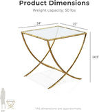 Furniture of America Zayen Glam 22-inch Metal Side Table with Tempered Glass Tabletop and Curved Base, Hammered Stainless Steel Frame for Bedroom, Living Room, Home Office, Gold