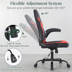 Ergonomic Computer Gaming Chair with Flip-up Armrest, Height Adjustable PU Leather Home Office Desk Chair with Lumbar Support Swivel Wheels and for Adults and Kids, Scarlet Red