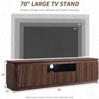 70" Fluted TV Stand for TVs Up to 80", Mid Century Modern Entertainment Center with Drawer, Storage Cabinet, Open Shelf, Wood Low Profile Media TV Console for Livingroom, Dark Walnut