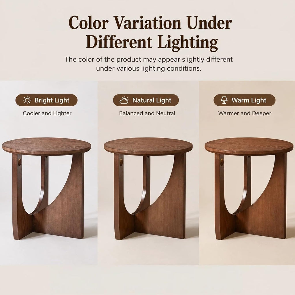 100% Solid Wood Round Side Table Set of 2, 19.7'' Walnut Brown Small End Table, Sofa Side Table with Sculptural Curved Base, Minimalist Accent Table for Living Room, Bedroom, Reading Nook