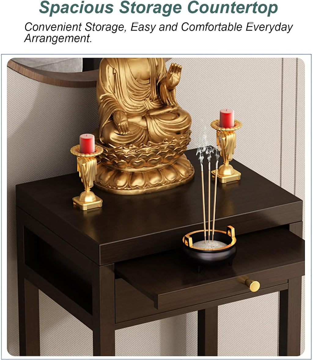 Meditation Buddhist Altar Table, Entry Console Table with Storage, Bamboo Pooja Mandir, Chinese Altar Pooja Table for Incense and Pray(30x30x101cm/12x12x40in)