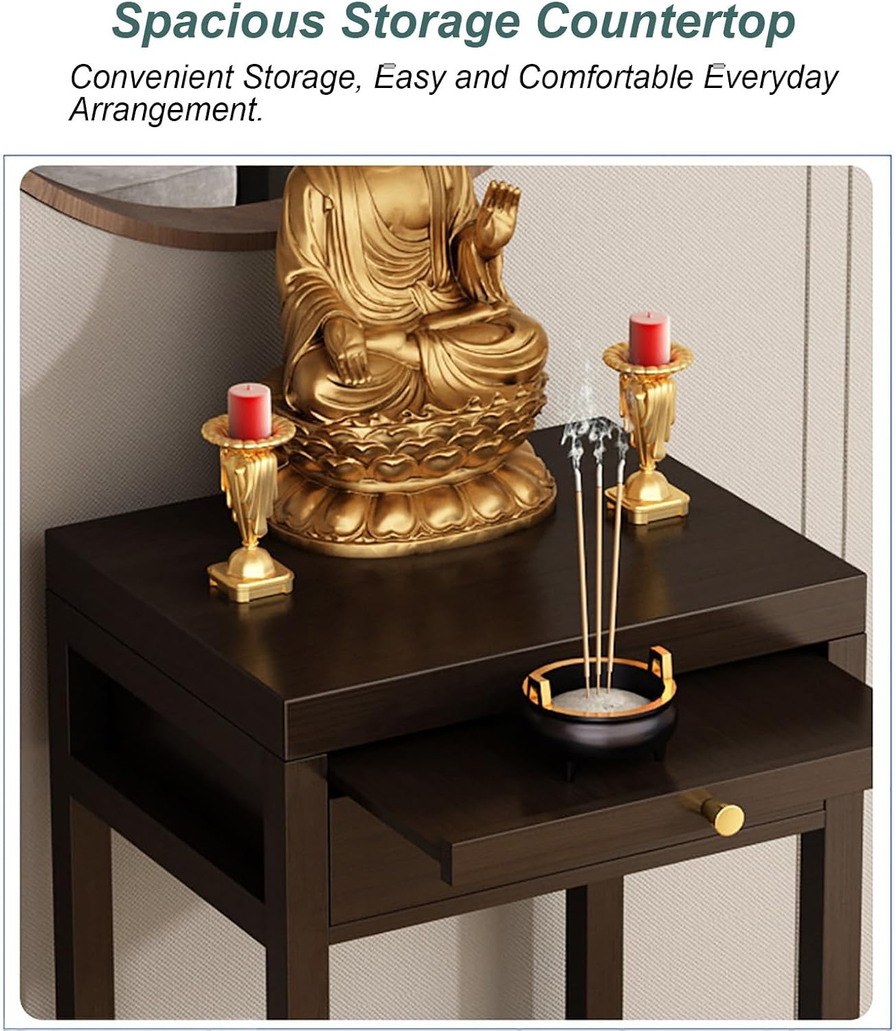 Meditation Buddhist Altar Table, Entry Console Table with Storage, Bamboo Pooja Mandir, Chinese Altar Pooja Table for Incense and Pray(30x30x101cm/12x12x40in)