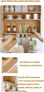 Wood Wall Mounted Pantry Cabinet with Doors, 4-Tier Kitchen Cabinet & Coffee Bar Storage for Dining Room, Living Room