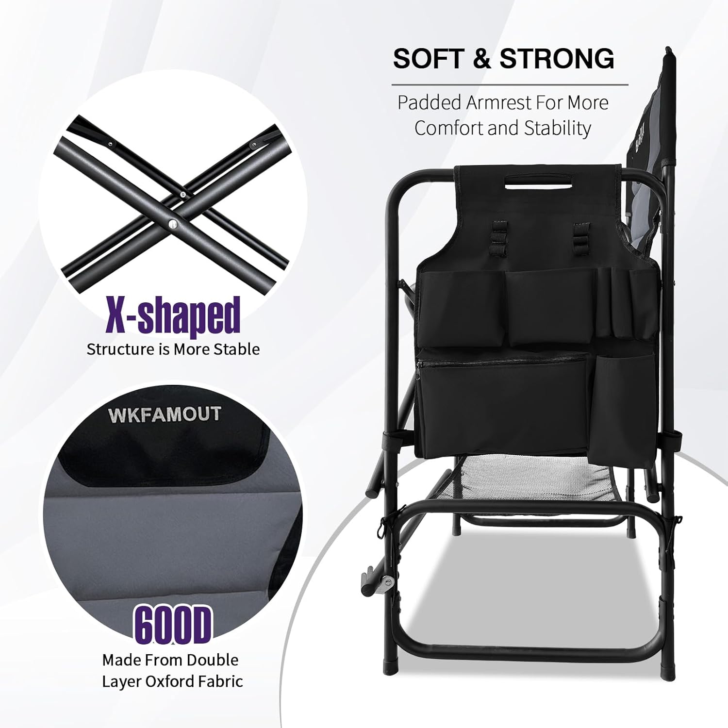 Tall Folding Directors Chair with Side Table 30.71" Seat Height Foldable Camping Chair Bar Stool for Makeup Artist Face Painting with Footrest and Storage Pocket Supports 350LBS