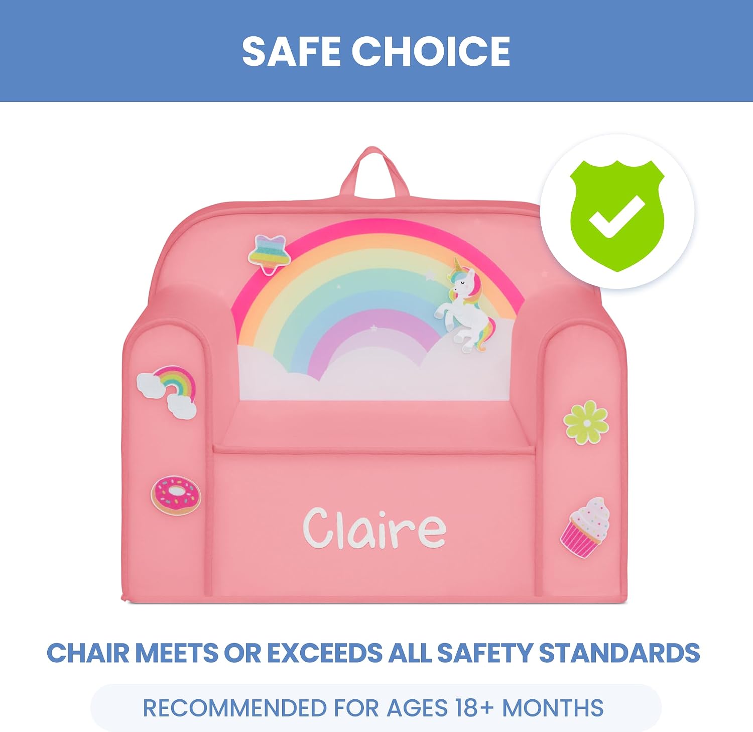 Delta Children Personalized Mix & Match Cozee Kids Chair with Interchangeable Patches, Rainbow