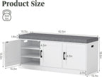 Turosur Shoe Storage Bench with Cabinet, 3-Tier Entryway Bench with Padded Seat Cushion, Shoe Cabinet Bench with 4 Adjustable Shelves for Bedroom, Mudroom, White