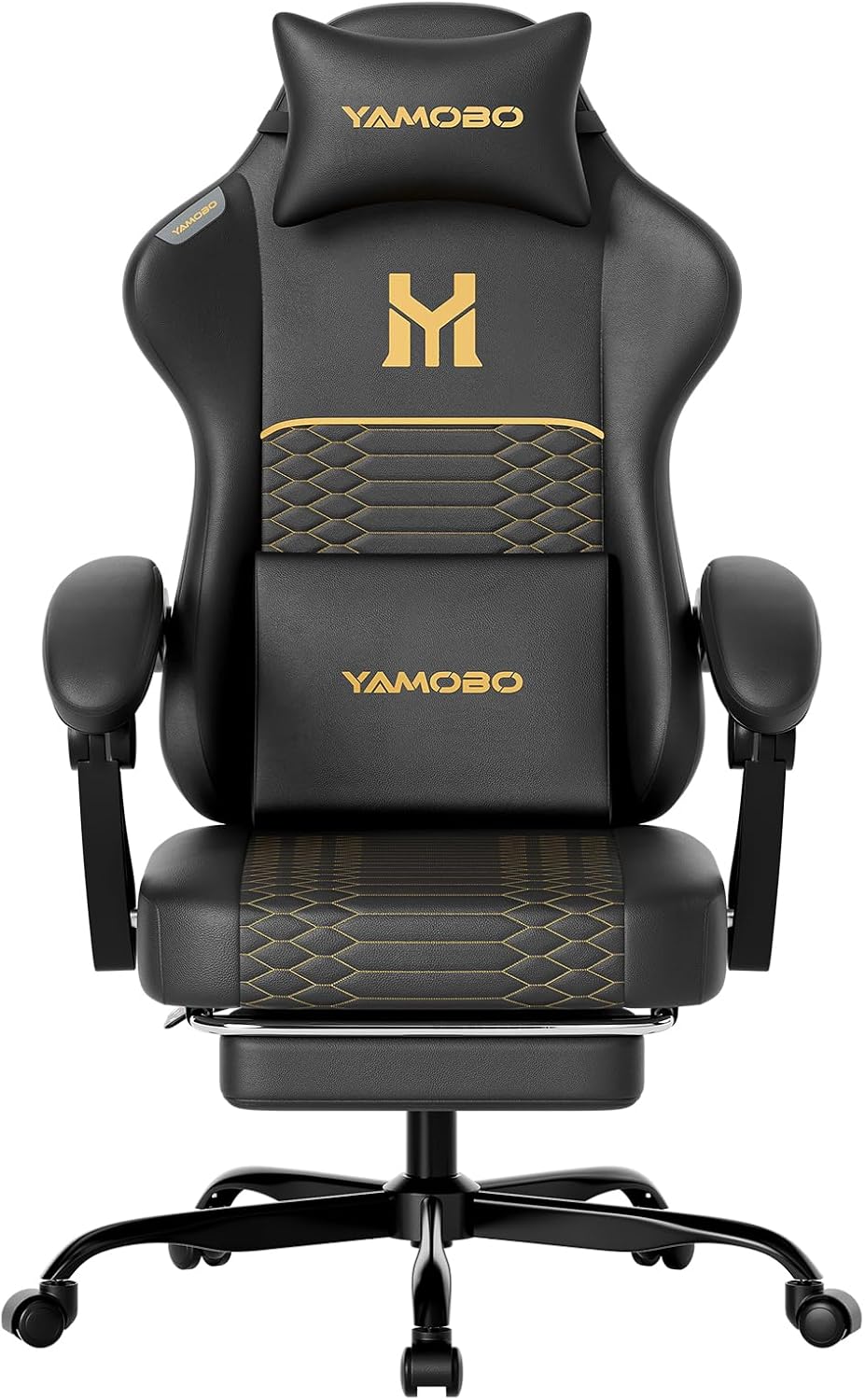 Gaming Chair with Footrest, Ergonomic Video Game Chair with Adjustable Lumbar and Headrest Massage Support,PU Leather High Back Recliner Comfortable for Office, Game and Study, Black