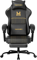 Gaming Chair with Footrest, Ergonomic Video Game Chair with Adjustable Lumbar and Headrest Massage Support,PU Leather High Back Recliner Comfortable for Office, Game and Study, Black