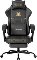 Gaming Chair with Footrest, Ergonomic Video Game Chair with Adjustable Lumbar and Headrest Massage Support,PU Leather High Back Recliner Comfortable for Office, Game and Study, Black