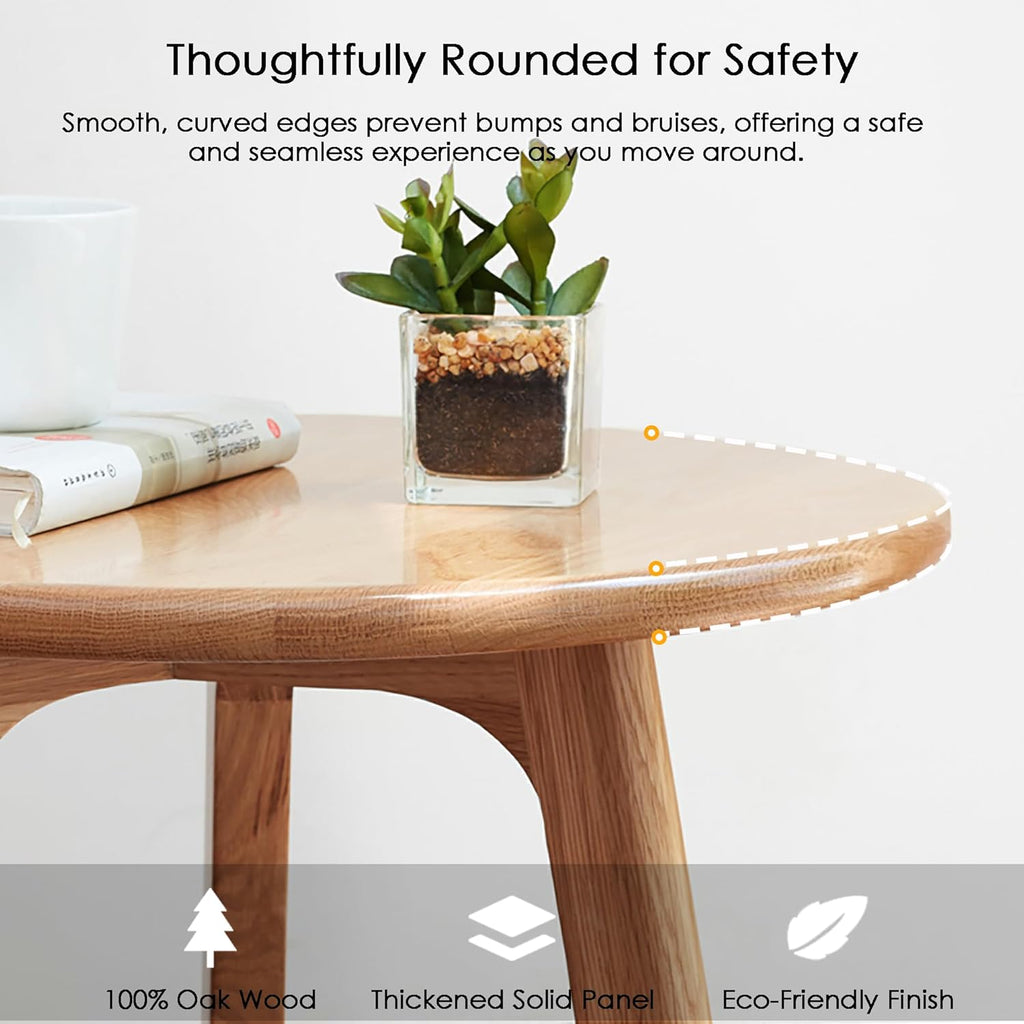 100% Solid Oak Wood Side Table, Multifunctional Nightstand, Round Stool, Accent Table for Living Room, Bedroom, Balcony | Easy to Assemble, Stable Frame for Small Spaces (Natural, 2 Sets)