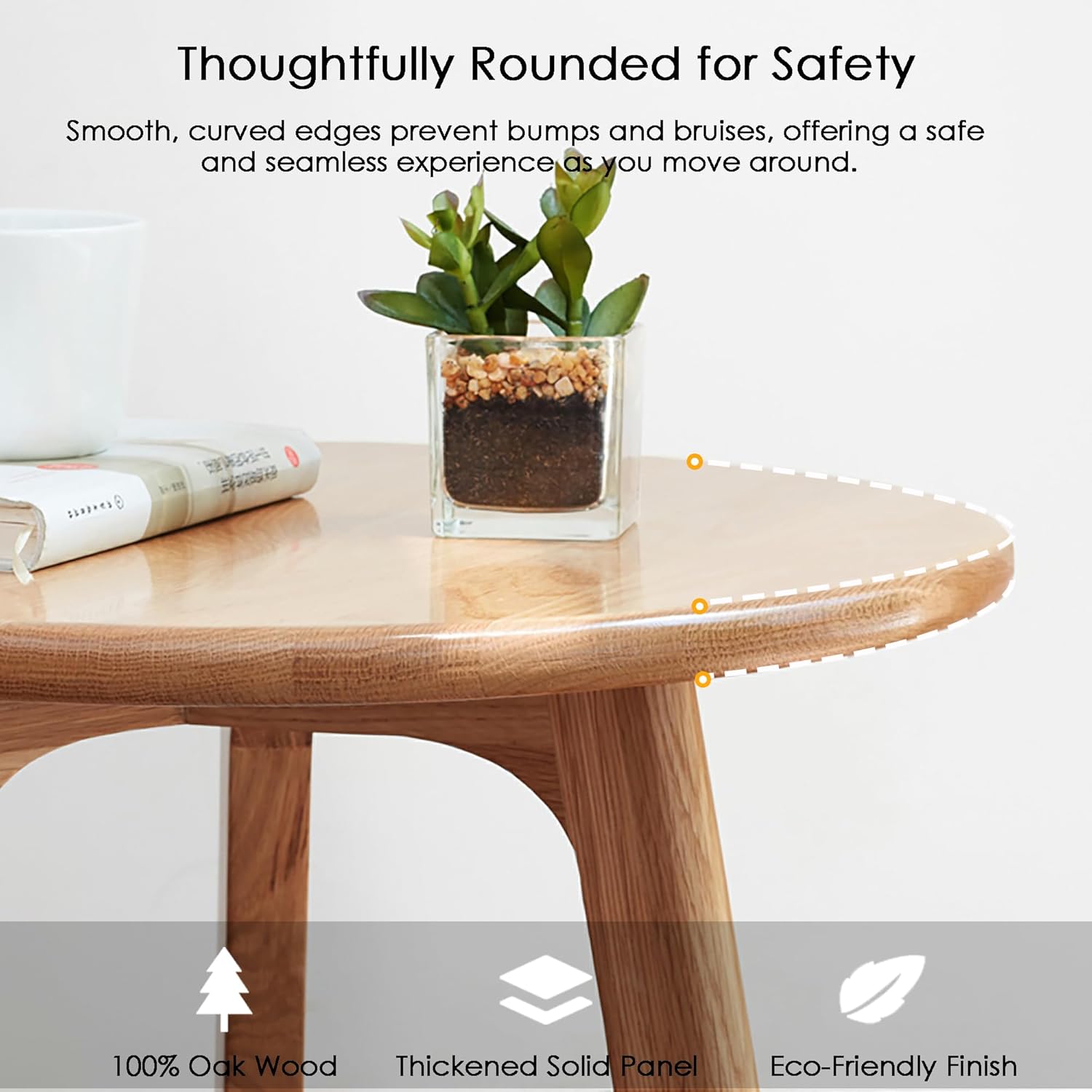 100% Solid Oak Wood Side Table, Multifunctional Nightstand, Round Stool, Accent Table for Living Room, Bedroom, Balcony | Easy to Assemble, Stable Frame for Small Spaces (Natural, 2 Sets)