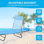 Outdoor Chaise Lounge with Detachable Pillow, Reclining Folding Chair with 5-Position Adjustable Back, Portable Tanning Chair for Beach, Pool, Lawn, Breathable Mesh Seat, No Assembly