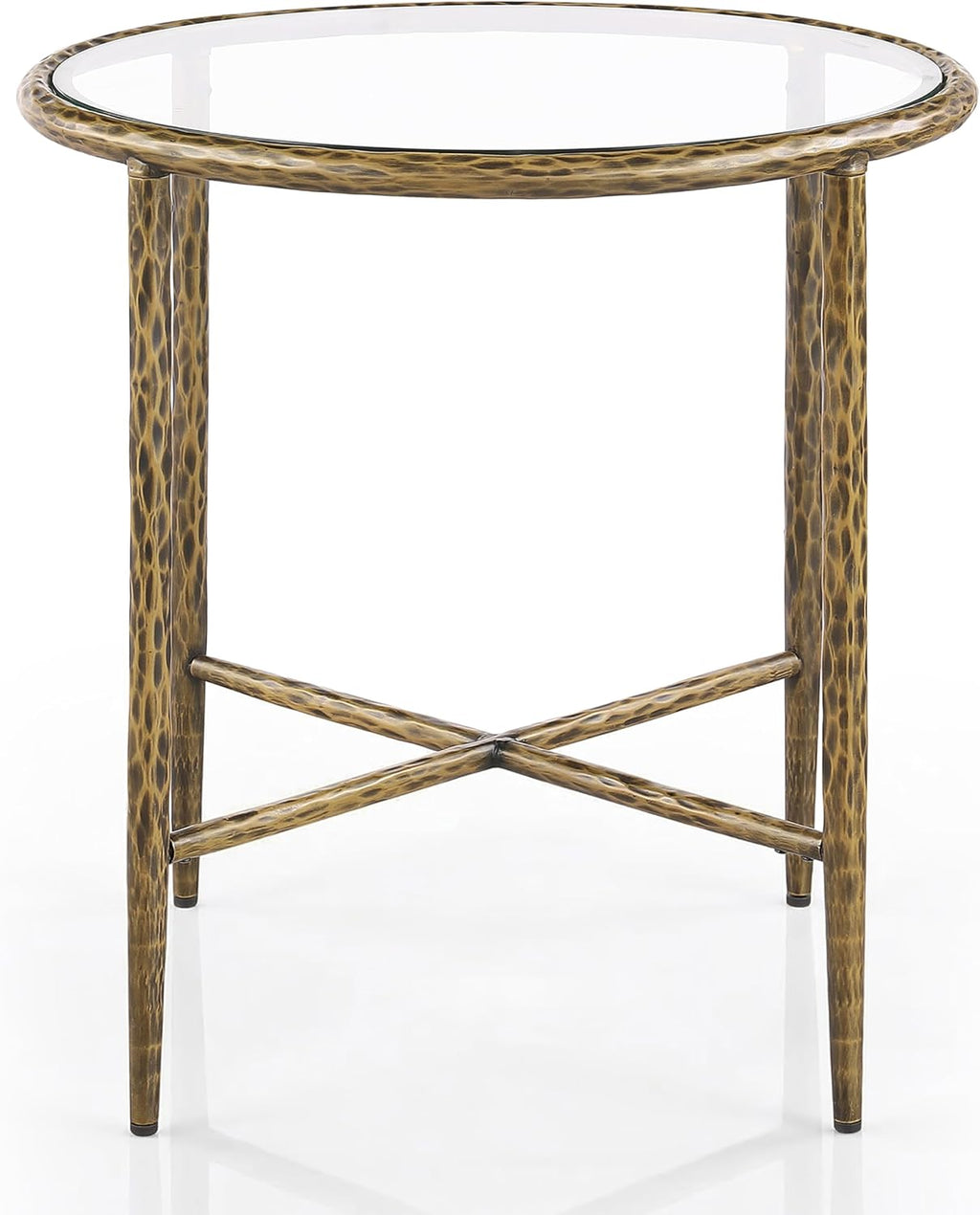 24/7 Shop at Home Lalia Modern Metal 22-inch Round End Tables Set of 2 with Tempered Glass Top, Forged Steel Base for Living Room, Matte Gold