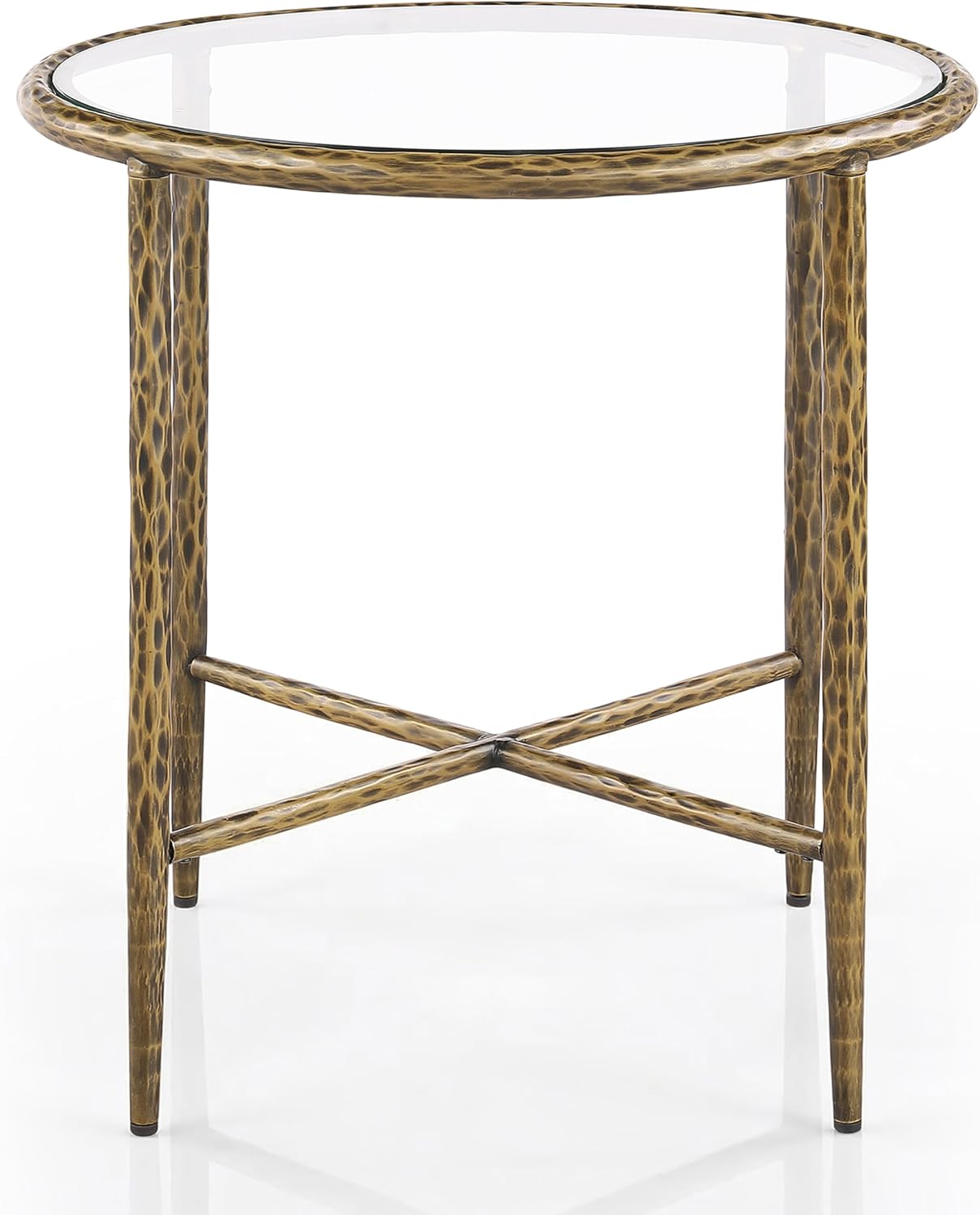 24/7 Shop at Home Lalia Modern Metal 22-inch Round End Tables Set of 2 with Tempered Glass Top, Forged Steel Base for Living Room, Matte Gold
