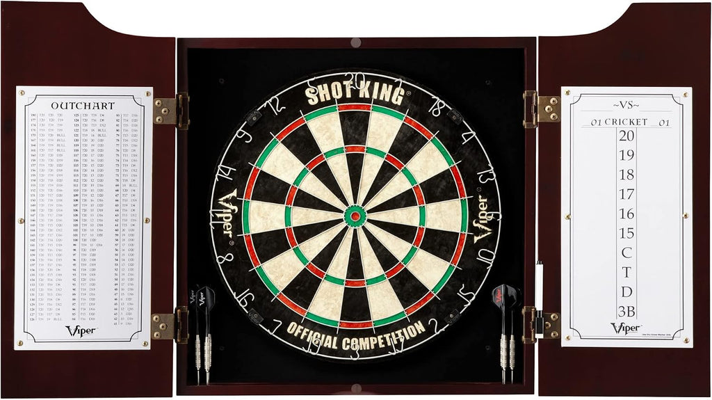Viper Hudson Solid Wood Cabinet for Sisal/Bristle Steel Tip Dartboard with Dry Erase Scoreboard and Out-Chart, Mahogany Finish