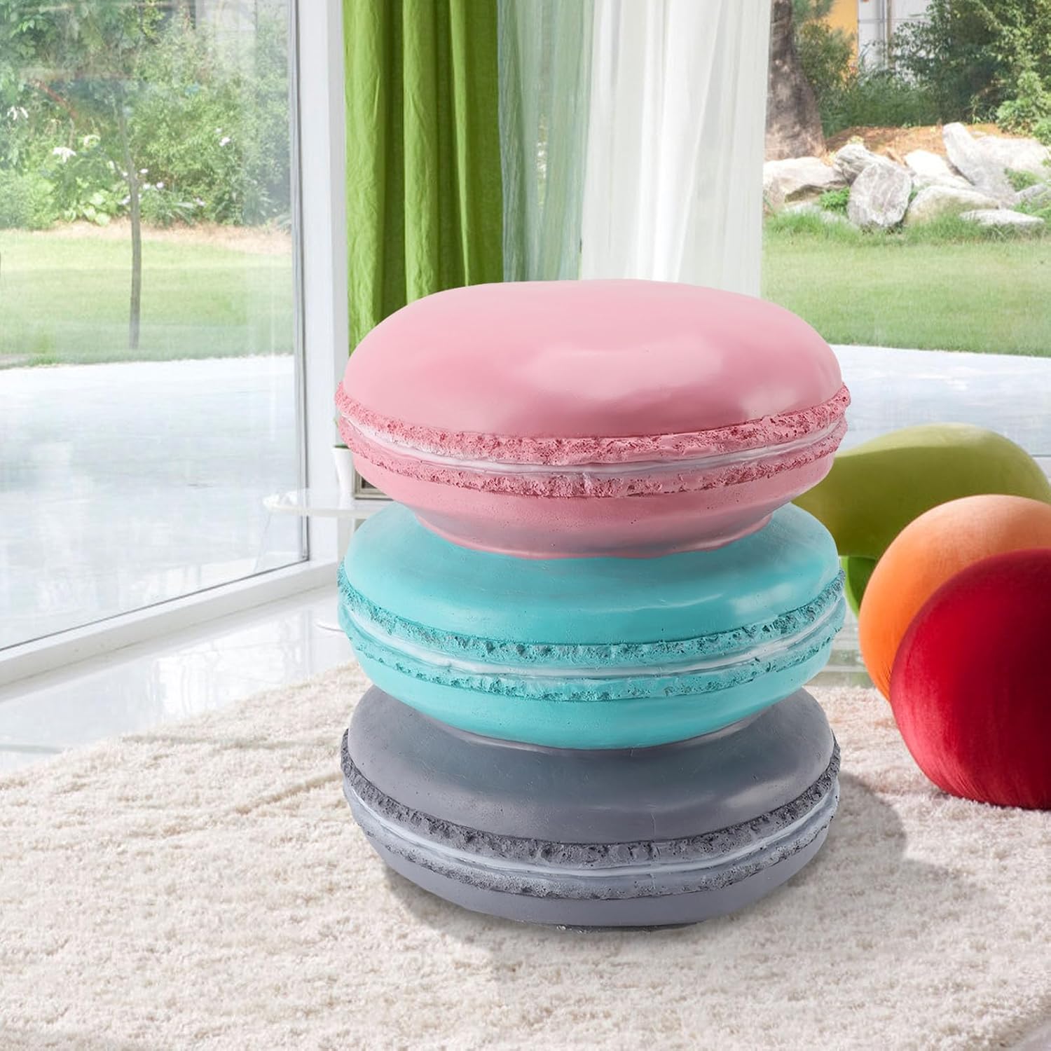 Foot Stool, Cute Shoe Change Stool Dount Shaped Funny Foot Stools Simulated Food Stools Small Ottoman for Living Room Bedroom Macaron Biscuits Shaped