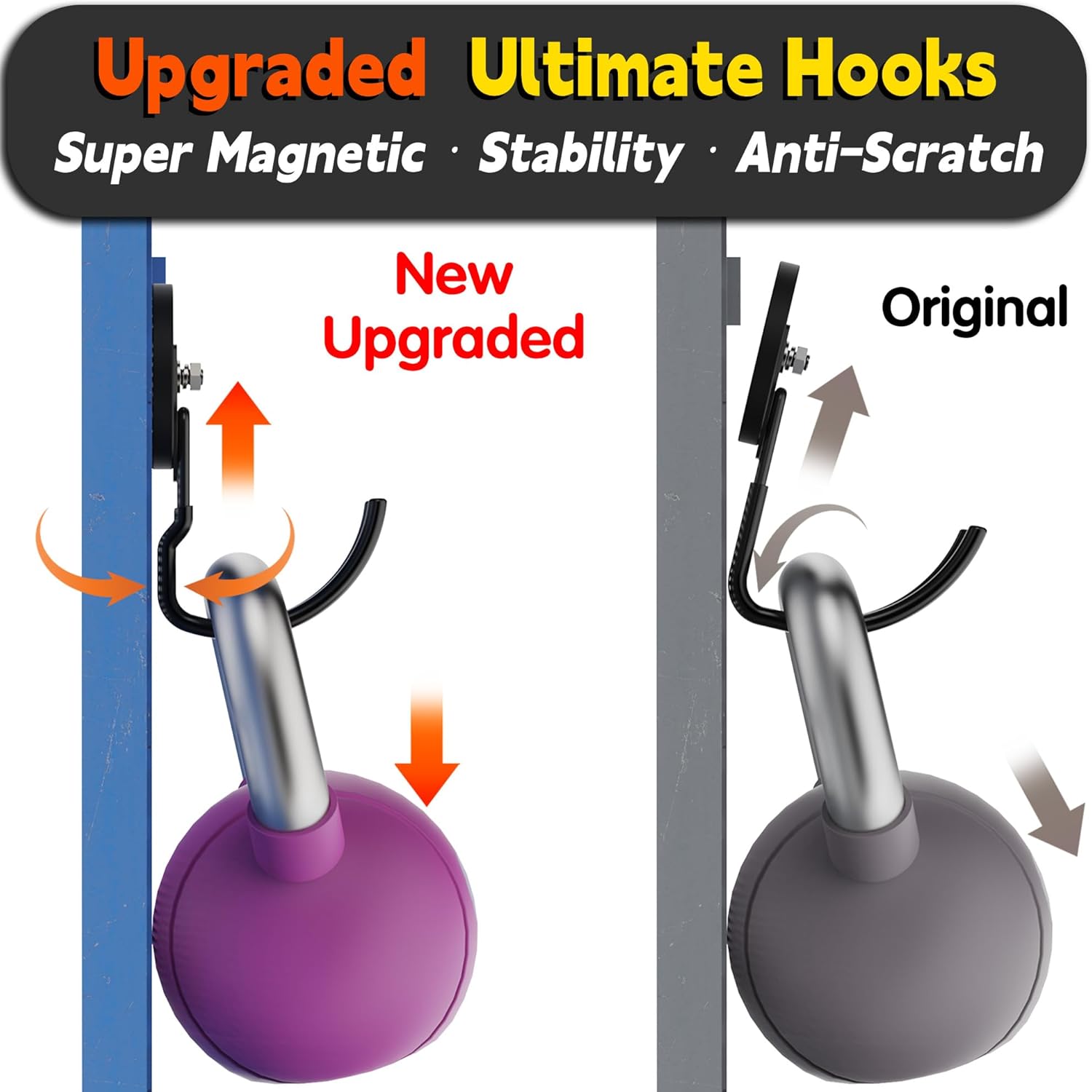 ULIBERMAGNET Upgraded Extra Large Magnetic Hooks,2 Pack Heavy Duty Ultimate Magnetic Hooks for Metal Cabinet,Pegboard,Garage Shelve,Tool Shed,RV,Shipping Containers (Black/3.46inch)