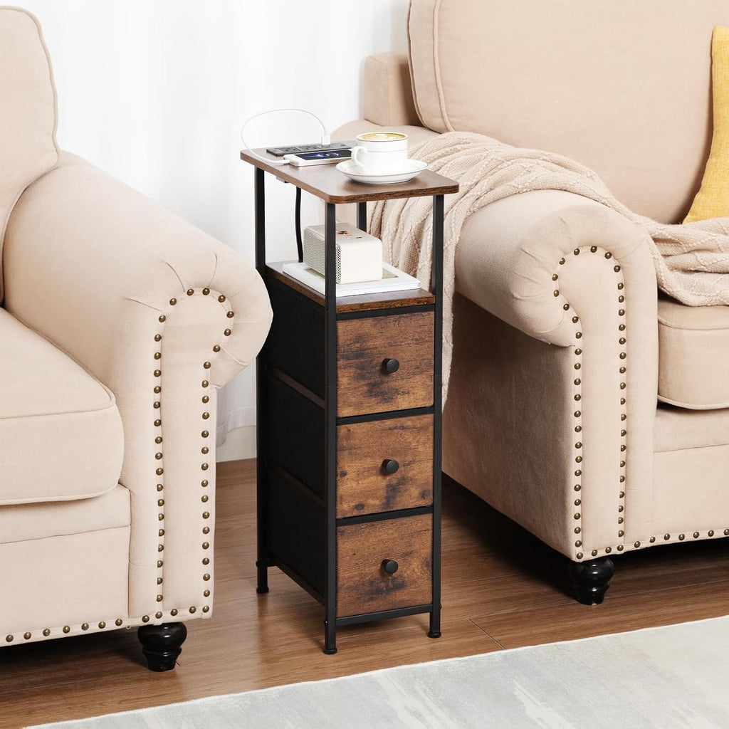 LOAKEKEL Narrow Nightstand with Charging Station