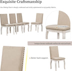 Knocbel Farmhouse 4-Person Extendable Dining Table Set, 5-Piece Dinette Set with Upholstered Nailhead Trim Chairs, Kitchen Dining Room Small Space Furniture Set (Oak Natural and Antique White)