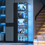 VersionTECH. Glass Display Cabinet with RGB Lights, 5-Tier Curio Cabinets with Glass Doors for Collectibles, Display Case with Adjustable Shelves, Human Sensor, Charging Station, Mirror Backing, Black