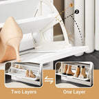 Hestiamo Shoe Cabinet for Entryway, 2-Tier Flip Drawer Shoe Storage Cabinet with Dividers, Shoe Organizer for Small Spaces, Narrow Shoe Rack, Slim Shoe Rack Freestanding, White, HUS-FSR137