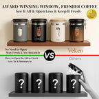 Veken Coffee Canister with Window,Airtight Stainless Steel Kitchen Food Storage Container, Date Tracker & Scoop for Grounds Coffee, Beans, Tea,Flour,Cereal,Sugar,22OZ,Copper (Pack of 2)