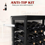 Bamboo Wine Rack Freestanding Floor, 7-Tier 42-Bottle Wine Storage Shelf with Table Top - Black