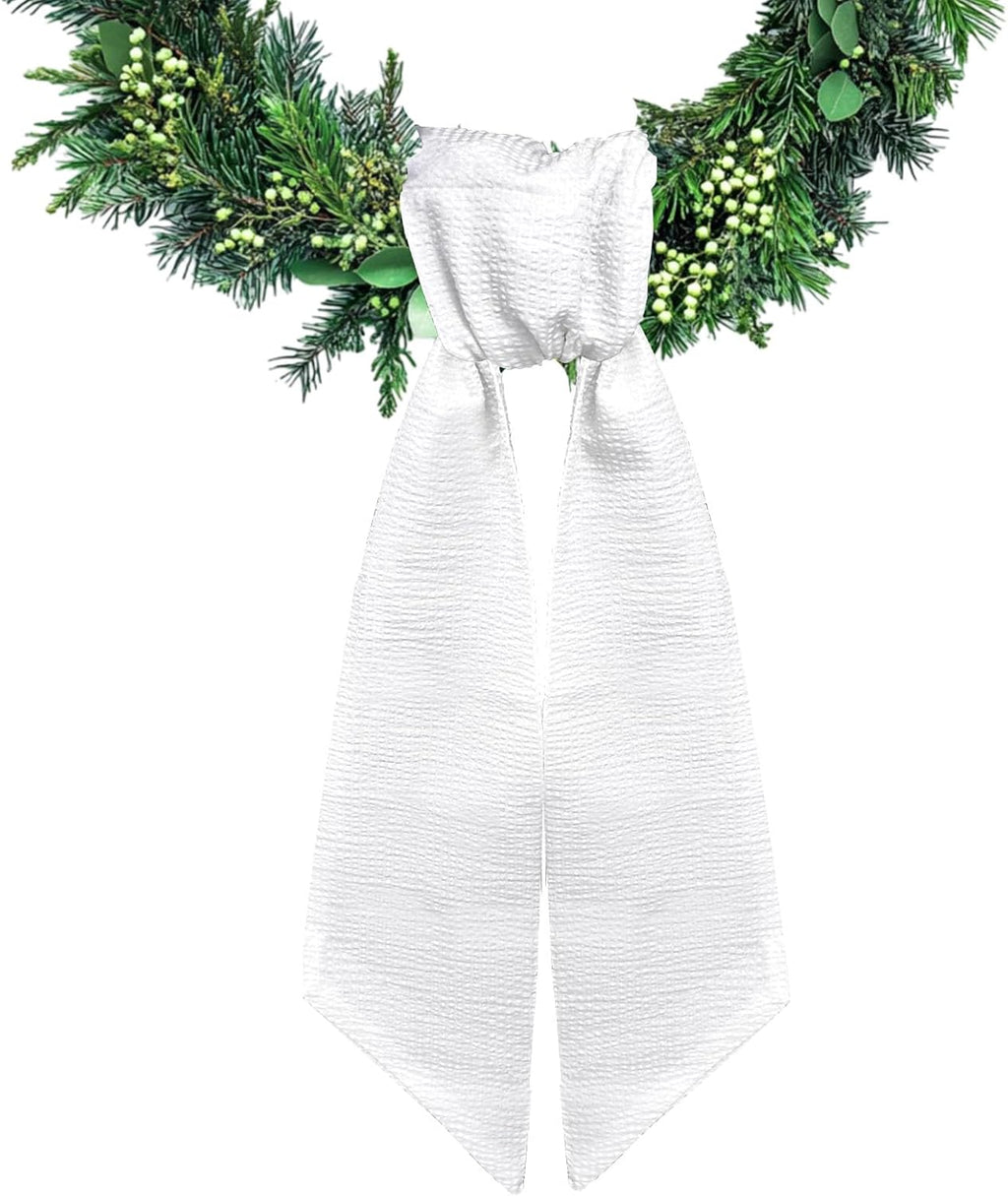 Wreath Sash for Front Door White Seersucker Wreath Satin Sash Burlap Garland Ribbon Accessories for Wreath Yard Doorway Indoor Outdoor Bow Bridal Shower Home Decor,5.1 x 54.3