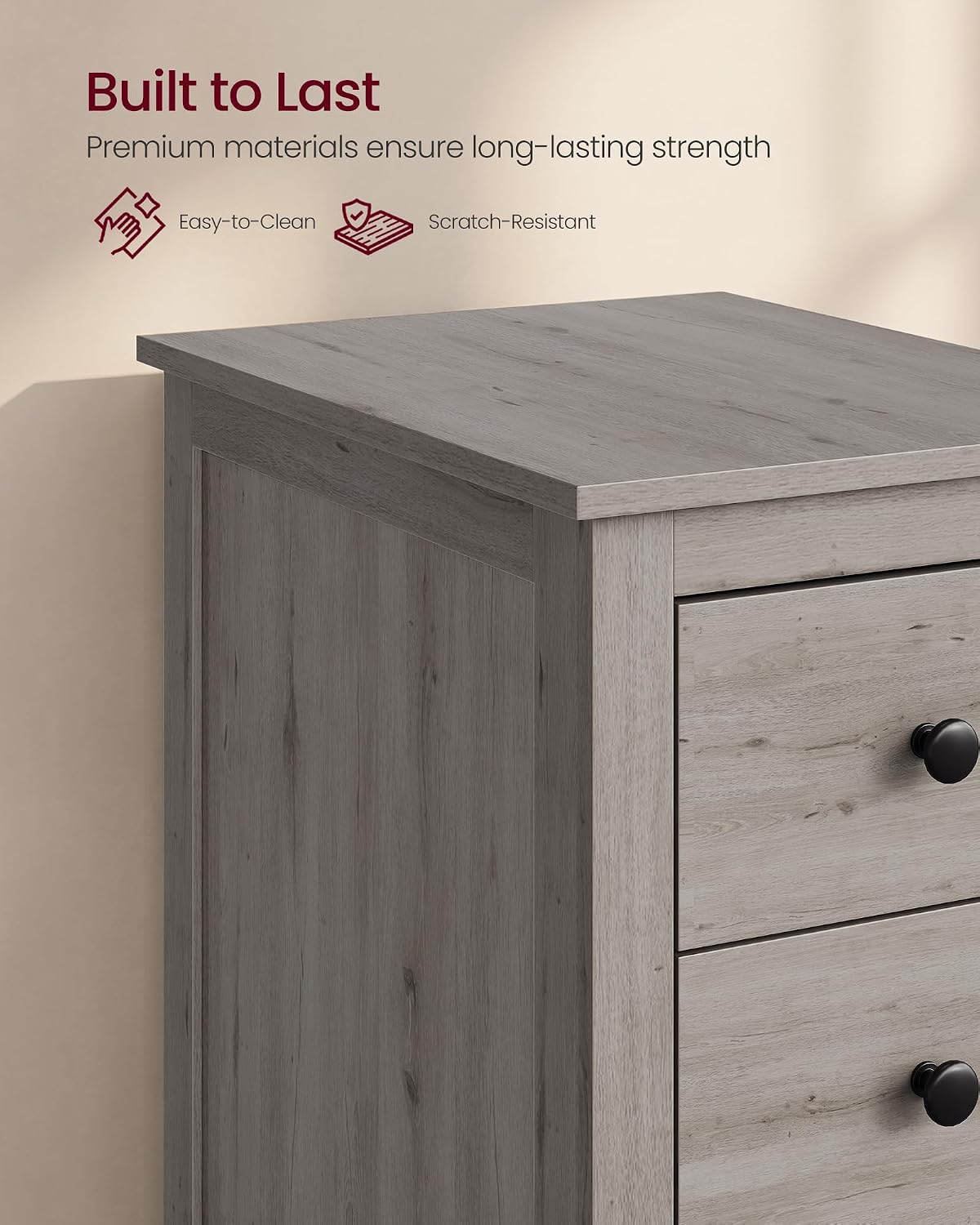 VASAGLE Liry Collection-Farmhouse Side End Table with 3 Drawers, Slim Nightstand with Storage, Narrow Bedside Table for Living Room, Bedroom, Office, Washed Gray, ULET132G101S