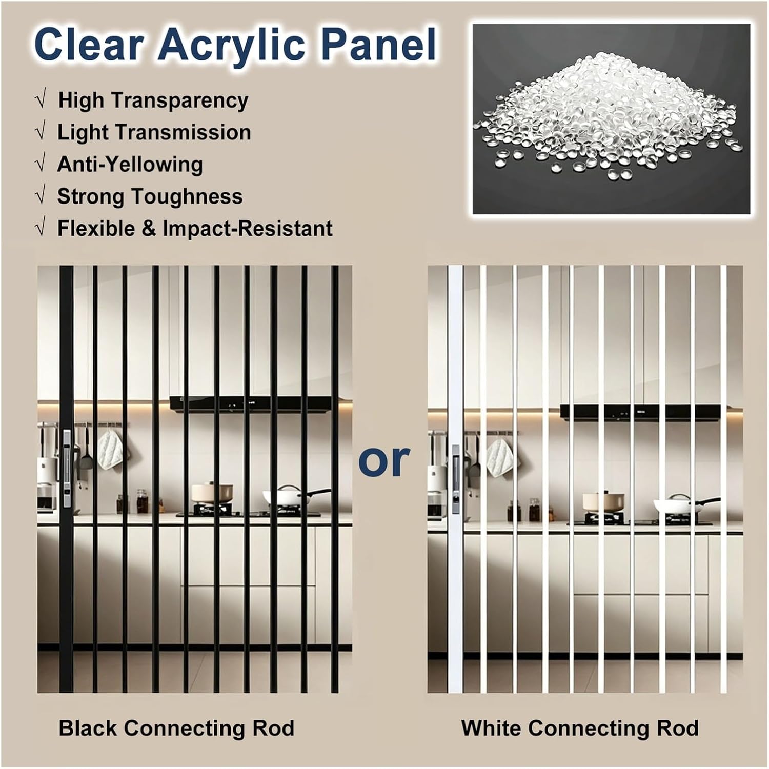 Clear Panel Accordion Door for Kitchen Bedroom, Folding Room Divider with Aluminum Frame, Interior Privacy Door for Laundry Closet(60x210cm(24"x83"))