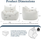 Giant Plush Bean Bag Chair for Adults with Armrests - Oversized Comfy Beige Beanbag Lounge Lazy Floor Sofa Accent Chair for Living Room, Bedroom & Dorm, Cozy Fluffy Single Cloud Mini Couch