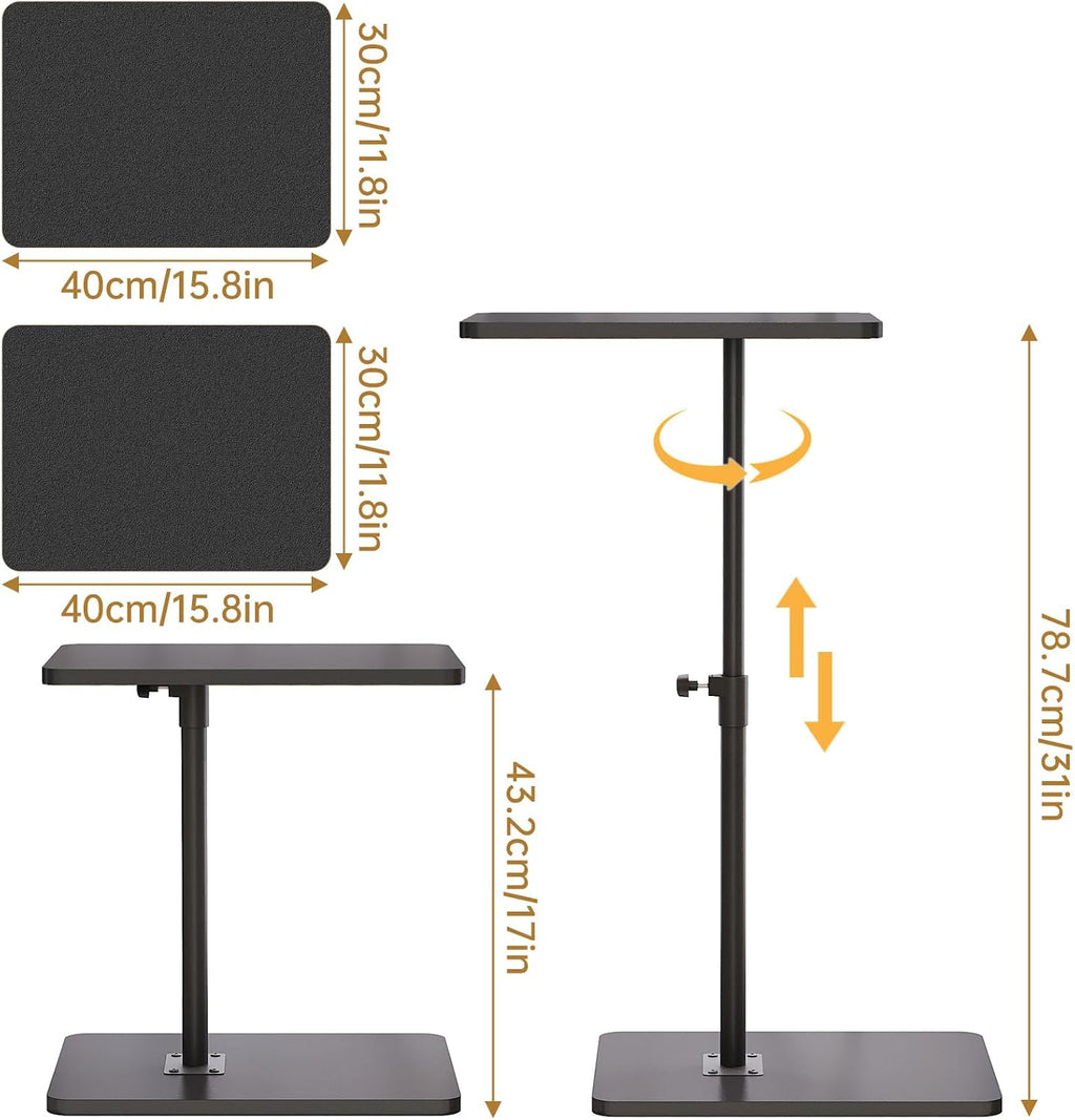 NiHome Minimalist Height Adjustable End Table, 360° Rotatable Sofa Armrest Side Tray Table, Adjustable Legs Space-Saving Couch Bedside TV Tray C-Shaped End Table Snack Table for Eating(Black)