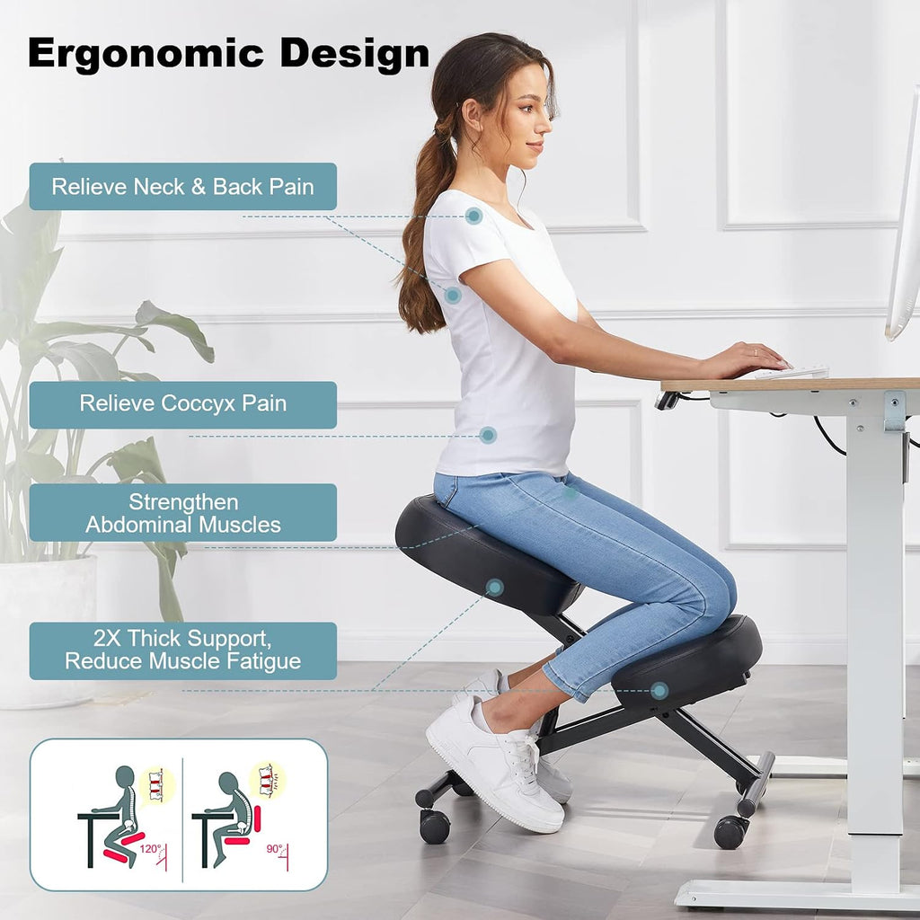 Kneeling Chair Ergonomic for Office, Height Adjustable Stool with Thick Foam Cushions for Home and Office to Improve Posture